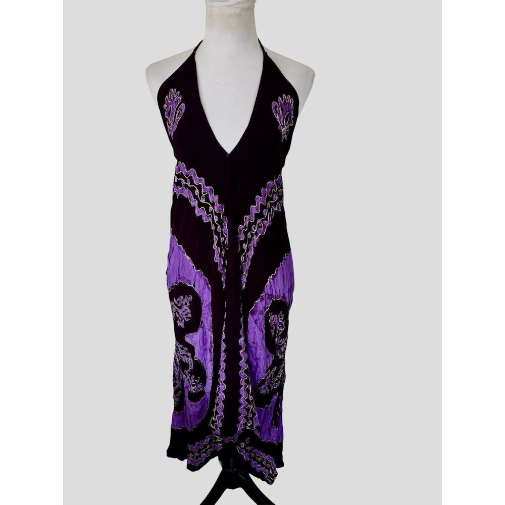 Purple Embroidered Paisley Tunic Dress Whimsigoth Witchcore Bohemian Asymmetric